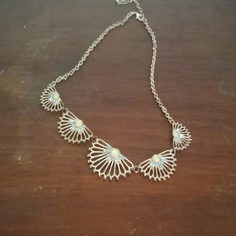 Filagree Gold Necklace with Pearl Accents